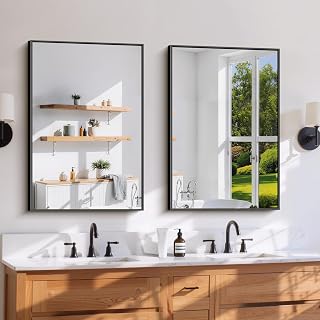 Leyden Bathroom Mirror 24x36 inches 2 Pack, Wall Mounted Mirror Black Rectangle Mirror with Aluminum Frame Mirror for Bathroom,Vanity,Entryway,Hallway,Bedroom,Decor