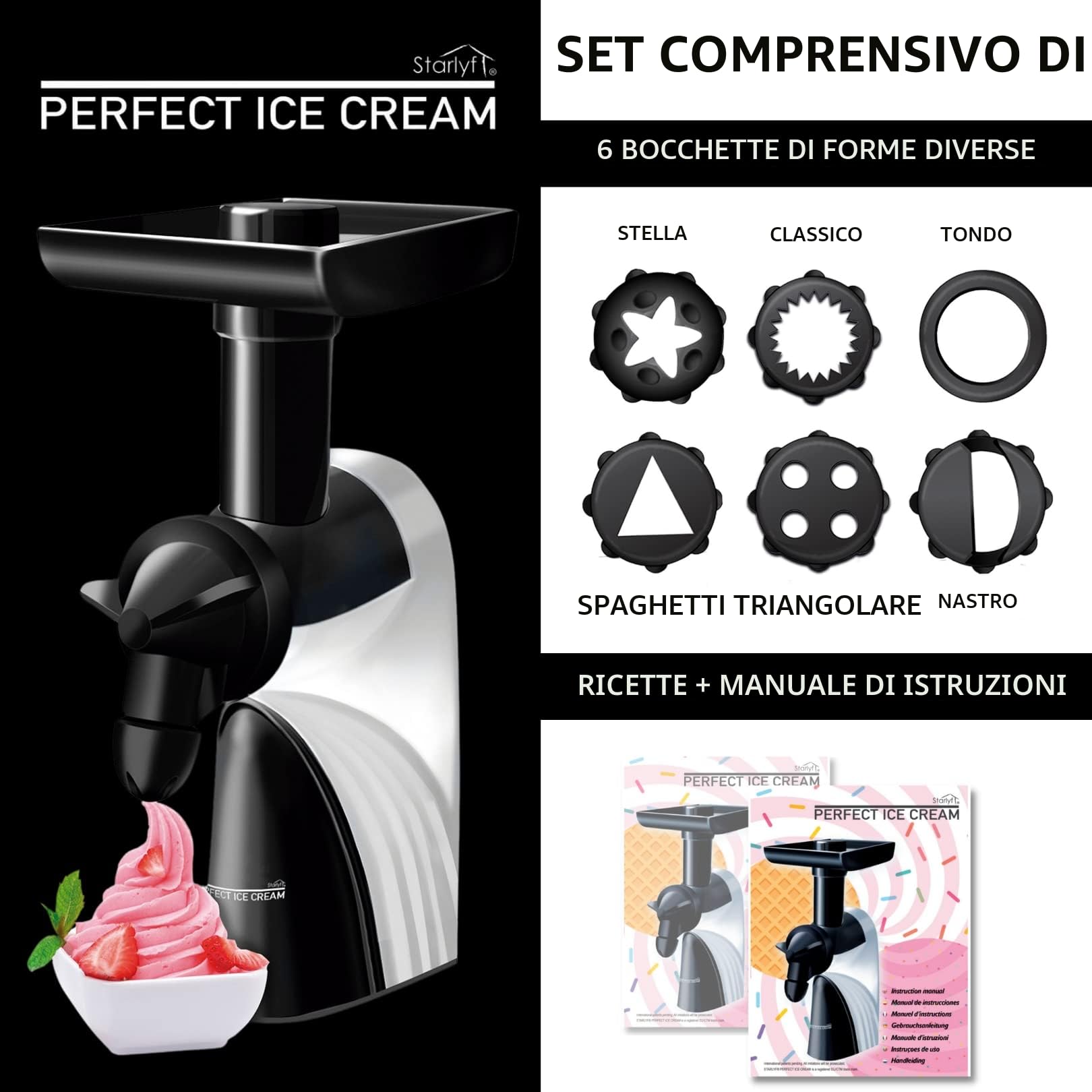 STARLYF Gelatiera Perfect Ice Cream, Macchina per Fare Gelati con frutta, Molto Facile da usare, 100% Naturale, Senza glutine, ottimo per fare frappè, Ideale per i celiaci
