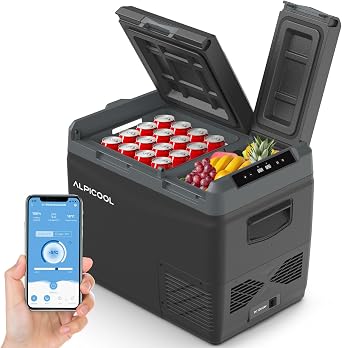 Alpicool KLS48 39L Compressor Car Fridge Dual Zone APP Control Freezer | 12V/24V DC and 100-240V AC for cars, campervans, caravans and camping,Black, with Ice Box,-20 C to 20 C