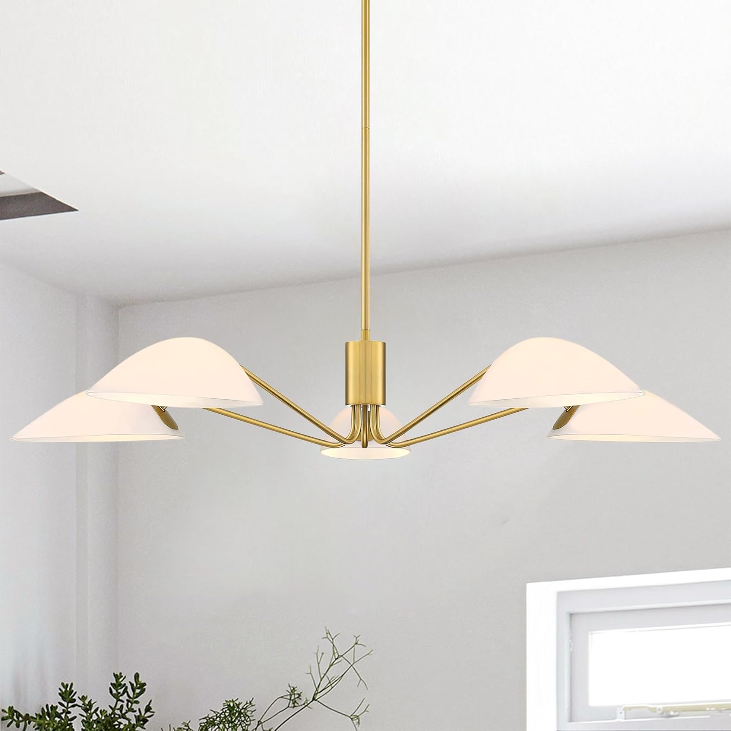 MEXO Modern Glass Chandeliers, Sputnik Chandelier Gold Pendant Lighting Fixture Glass Shade Ceiling Light for Dining Room Kitchen Island