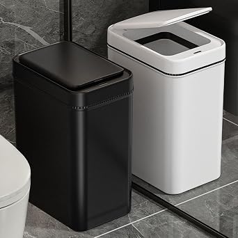 Motion Sensor Trash Can, Automatic Touchless Garbage Bin with Motion Activated Lid and Odor Control, Automatic Trash Can for Bathroom Kitchen Office Living Room, 14.2x7.1x10.6in (Black)