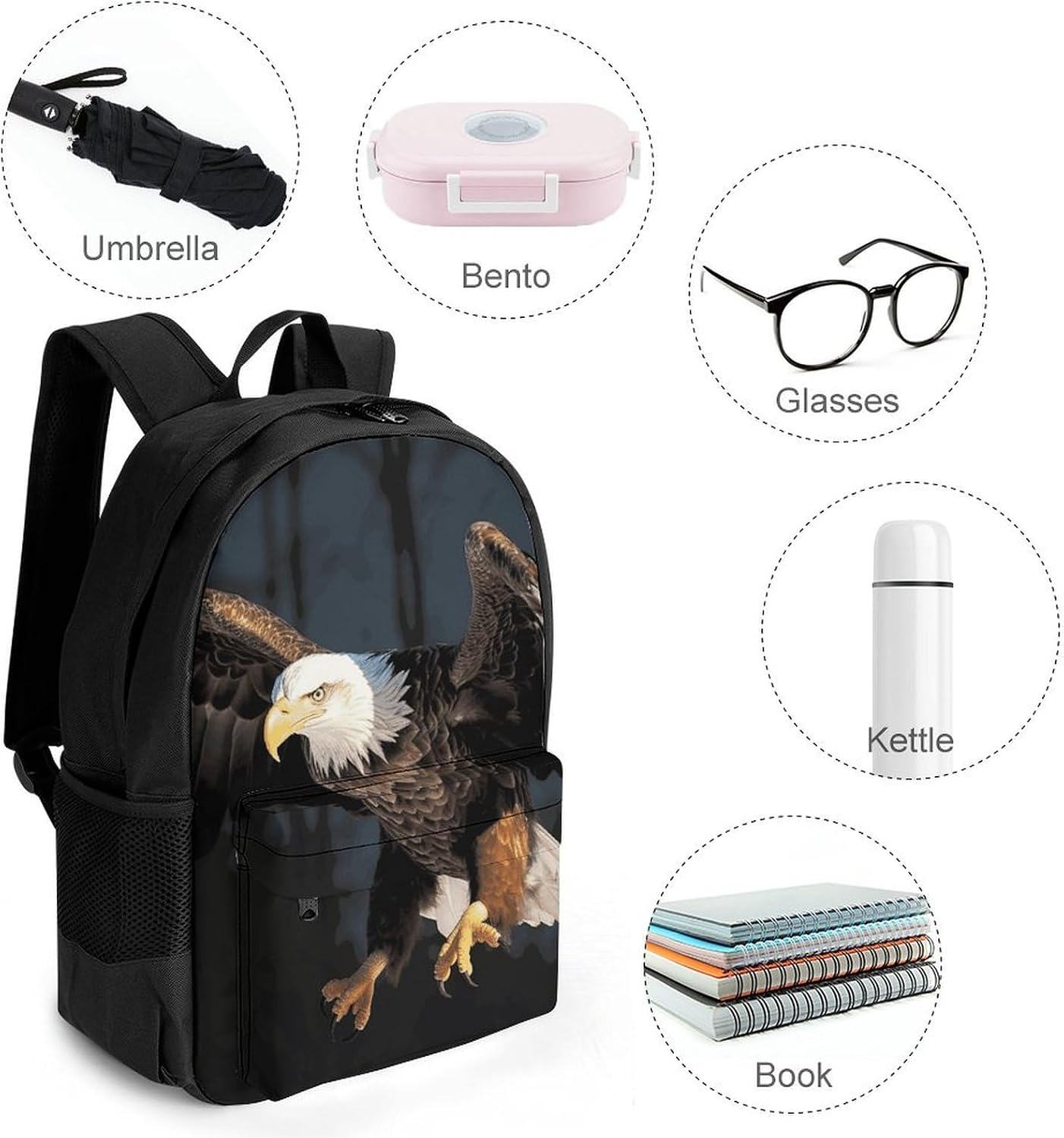 Portable Bald Eagle Backpack with Front & Side Pockets image 4