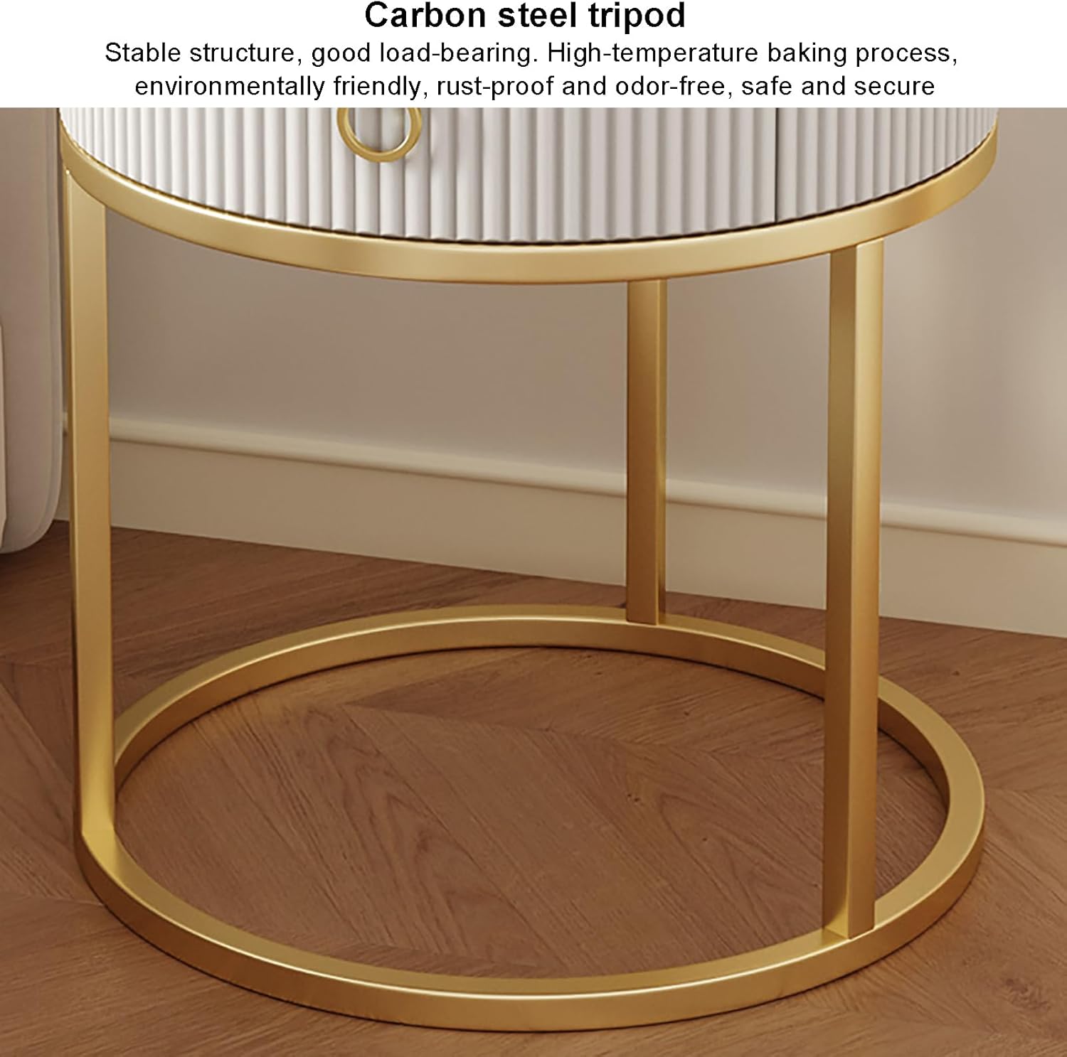 Modern End Table with Storage Drawer, Round 2-Tier Nightstand Sofa Side Table with Shelf, Small Coffee Table with Faux Marble Top for Living Room Bedroom(50x50x58cm(20x20x23inch), Gold1)