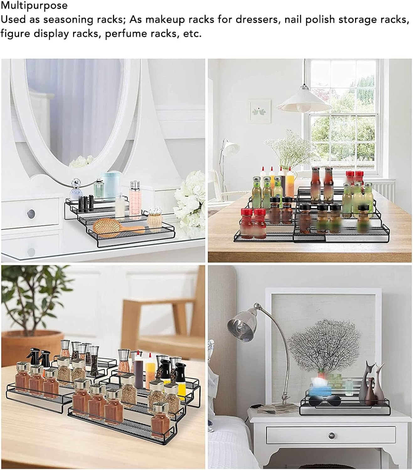 Socobeta 4 Tier Seasoning Rack Organizer Expandable Rack Metal Frame Separable Seasoning Step Display Shelf for Countertops Inside Cabinets