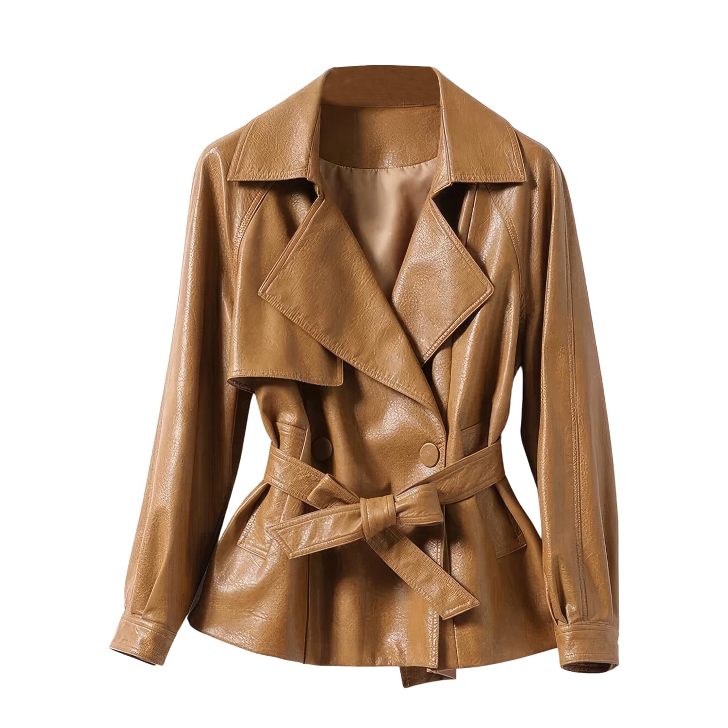 Women’s Belted Slim Fit Brown Leather Coat