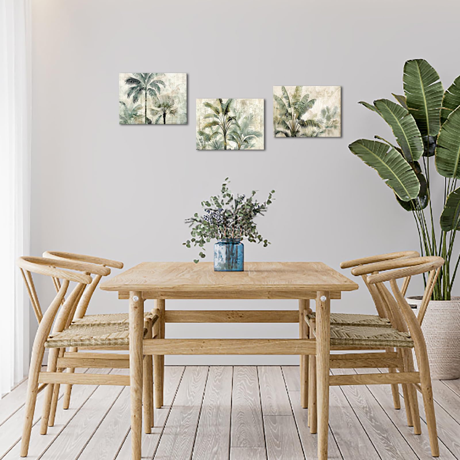 KLVOS Kunstdruck auf Leinwand, Motiv: tropischer Baum, Motiv: grüne Kokospalme, Motiv: Küste, abstraktes Blatt-Kunstwerk, Leinwanddruck für Waschraum, Schlafzimmer, Dekor