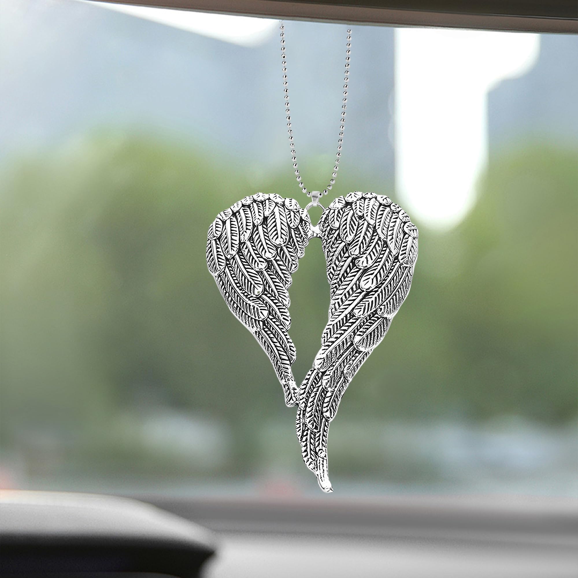 Auto Rückspiegel Anhänger Engel Flügel Silber, Hängende Car Deko für Innenraum, Schutzengel Ornament zum Aufhängen, Spirituelles Auto Zubehör Geschenk für Frauen Männer Autofahrer