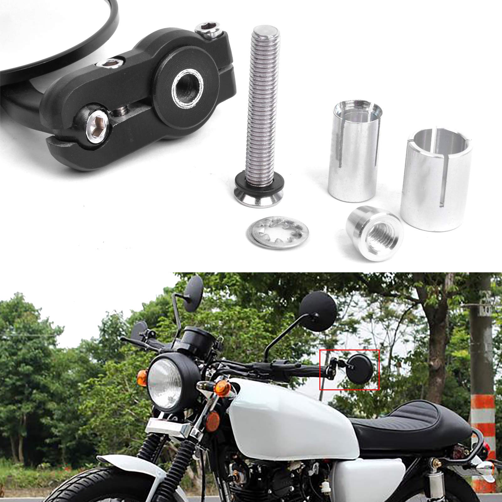 JMTBNO Rotondi Specchietti Moto Manubrio, 7/8" 22mm Motociclo Specchietto Retrovisore Universali Bar End Specchio per Cruiser Cafe Racer Scooter Bobber Chopper Quad (Nero)
