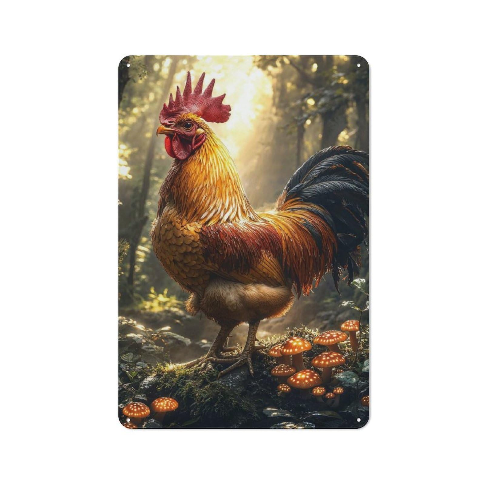 Junmoney Rooster In Enchanted Forest Metal Wall Sign 30X20cm, Retro Decor For Workshop Wall, For Garage, Workshop And Man Cave Decoration