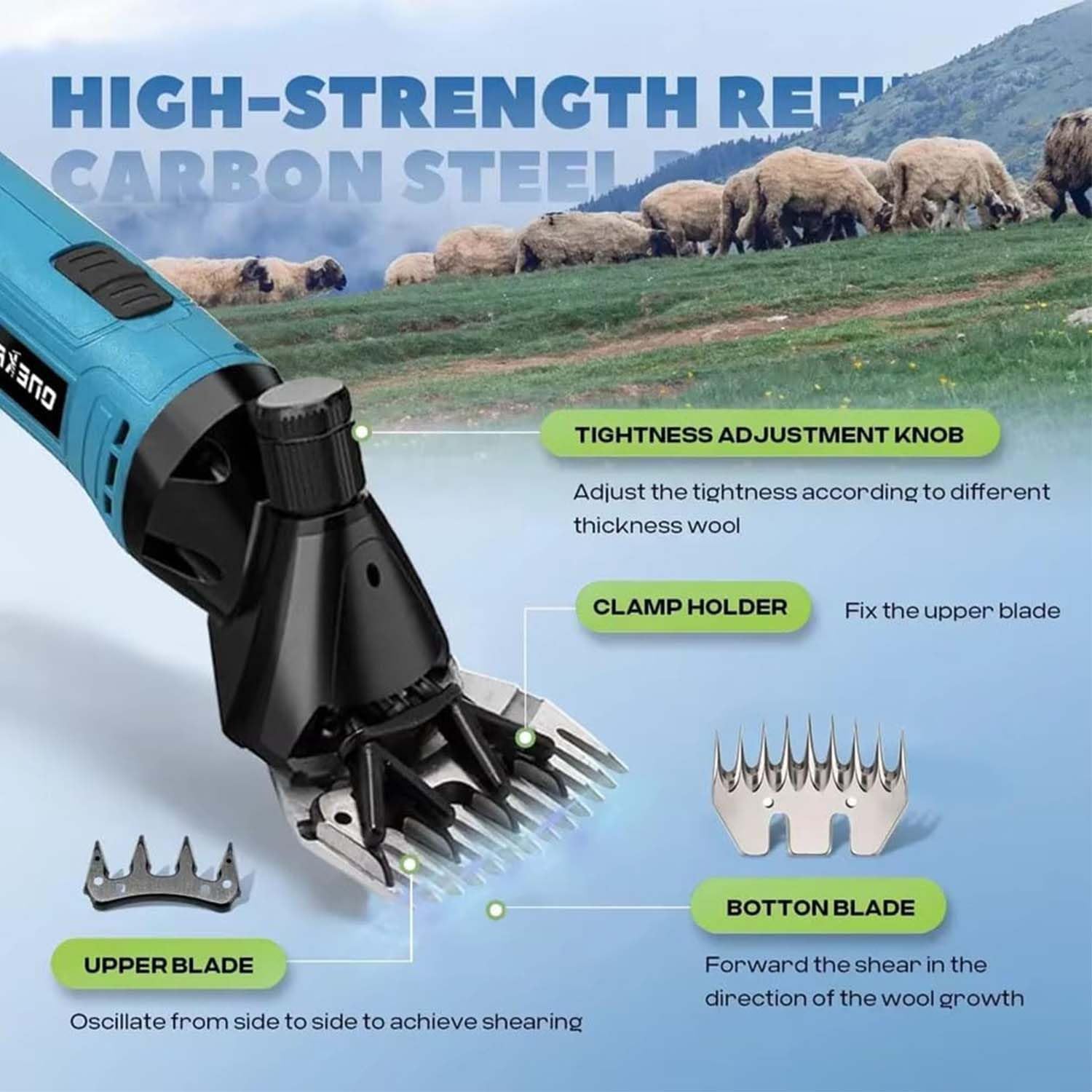 Tondeuse électrique sans Fil pour Moutons, 300 W, 2 Batteries, 6 Vitesses Réglables, Lame en Acier Inoxydable 9/13 Dents, pour Animaux à Poil épais Et Bovins 9-Tooth
