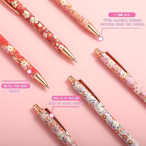 Miniatura 3 de TIESOME 6 bolígrafos de arte floral, retráctiles de 0.039 pulgadas (0.039 in), color negro, personalizados, adecuados para mujeres, colegas,