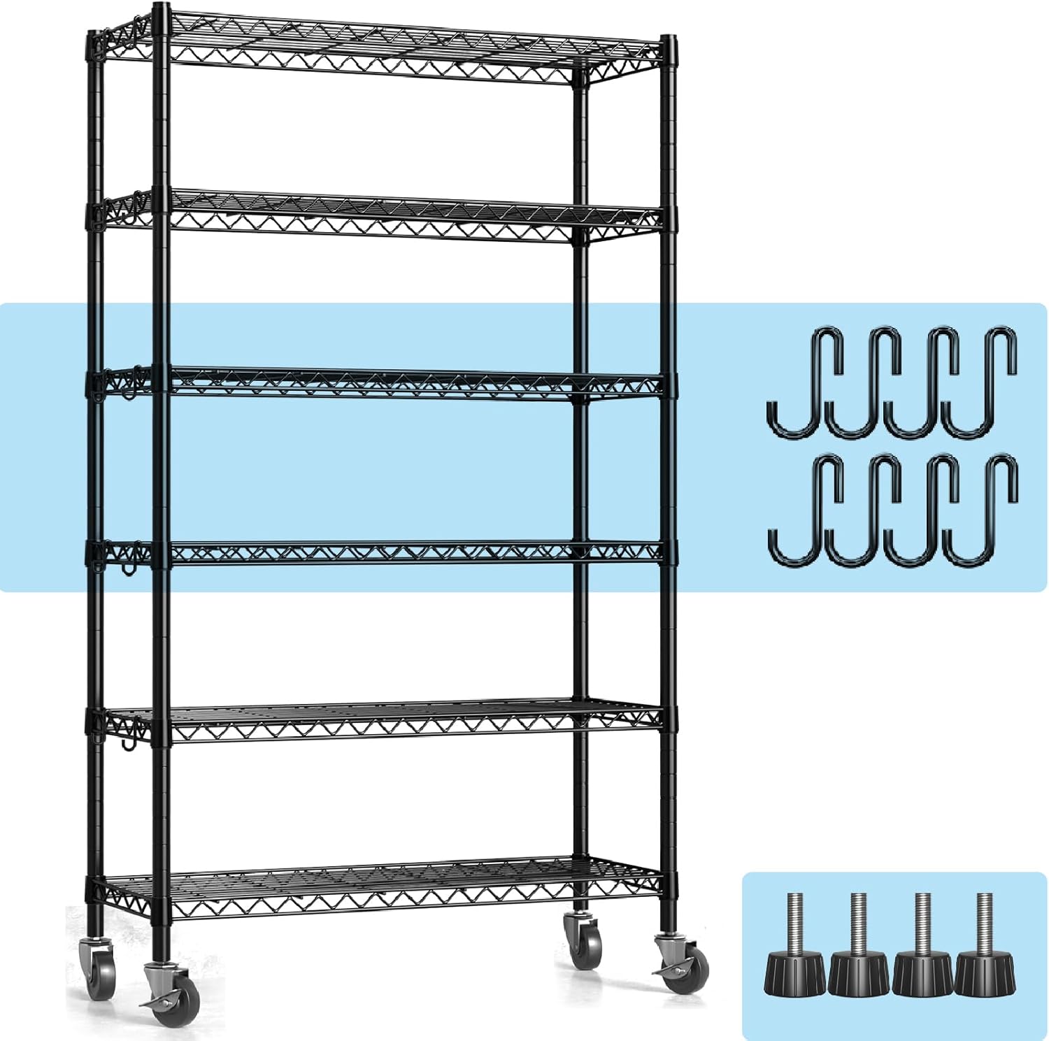 Wire Shelving Unit with Wheels, 6-tier Metal Shelving with Adjustable Storage Shelves Freestanding Sturdy Metal Wire Storage Shelf Organizer Rack for Pantry Garage Kitchen, 36"W x 14"D x 75"H