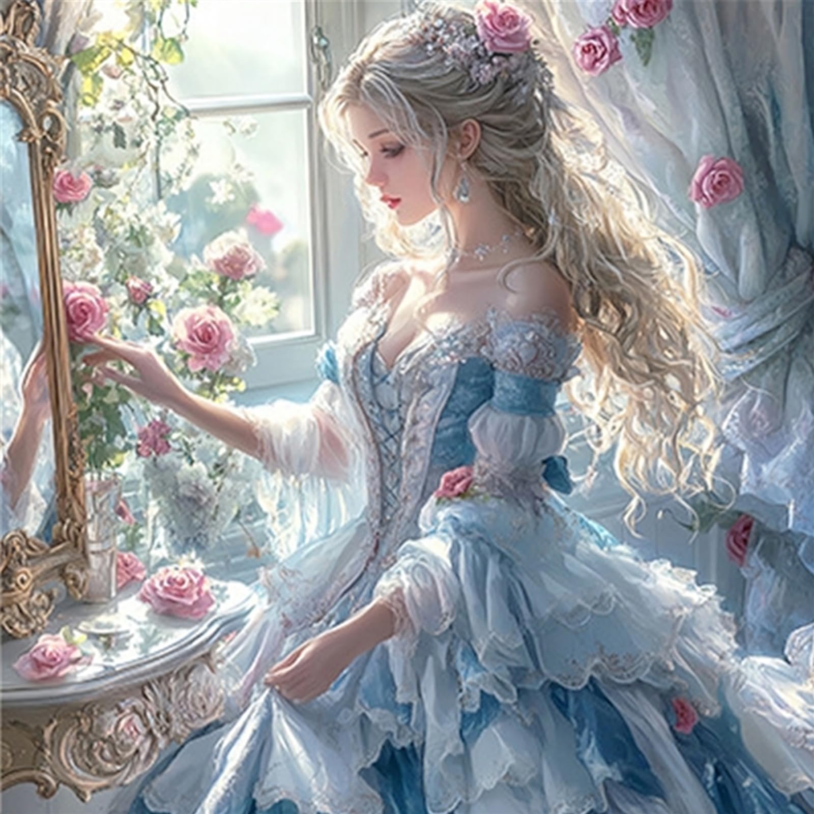 Cross Stitch Kit for Adult Beginners, 45x45cm Girl Full 11CT DIY Stamped