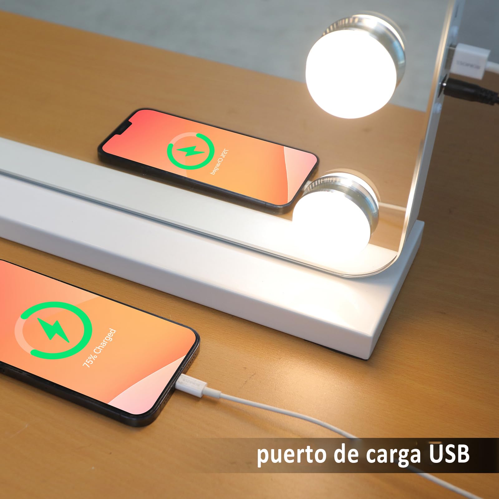 YU YUSING Hollywood Espejo Maquillaje con Luz 18 LED, 80 x 60cm, 3 Modos Iluminación Regulables, Espejo Tocador, Espejos de Mesa, USB, 10x, Vanity Mirror Tocador Dormitorio, Esquinas Redondas, Blanco