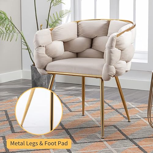 Miniatura 10 de Otnqu Sillas decorativas modernas, sillas de comedor de terciopelo, sillas de sala de estar tejidas con patas de metal dorado para leer, comedor,