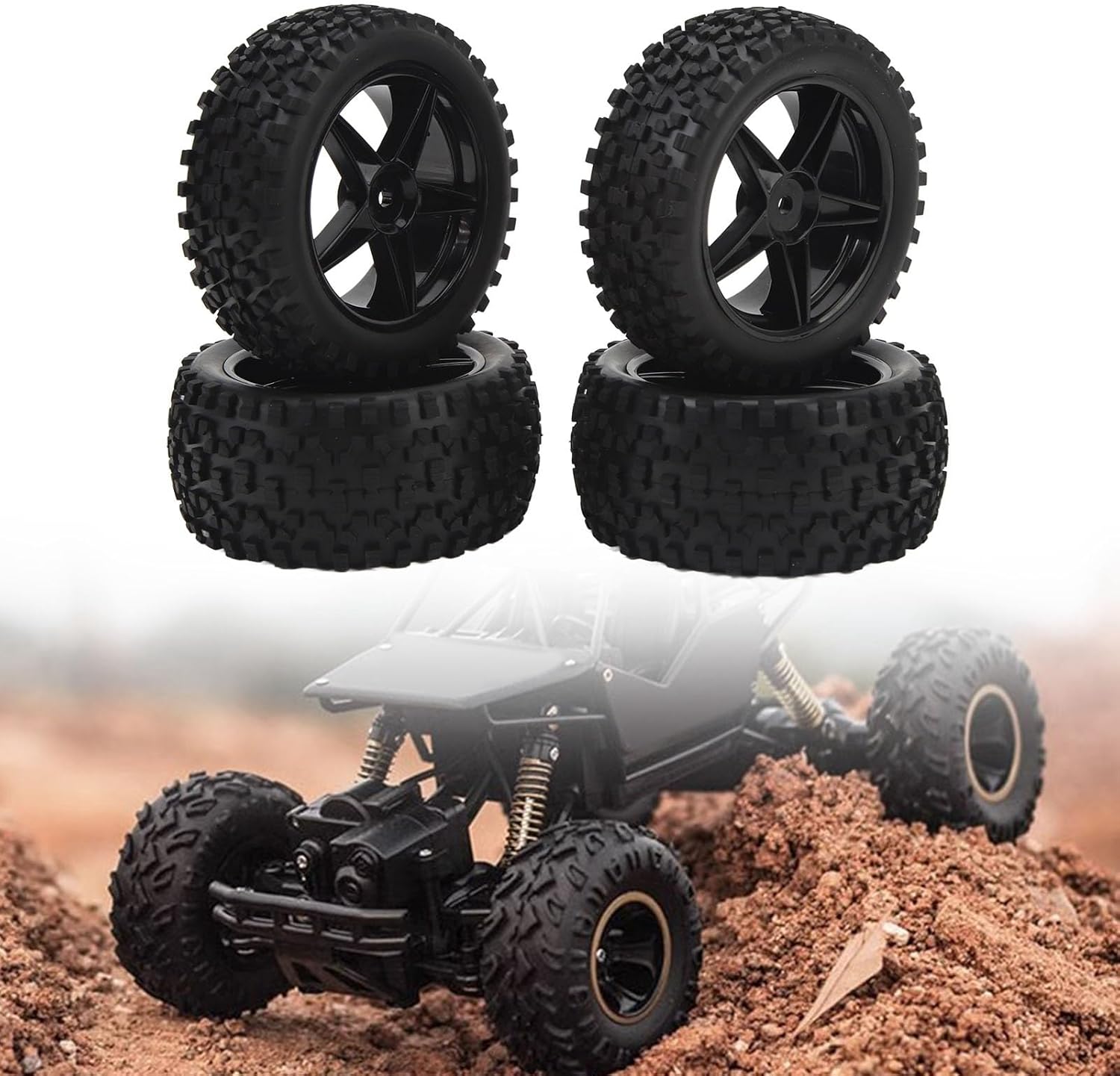 4pcs 85mm 33mm RC Truck Front Wheels 85mm 42mm Off-Road Rear Tires with 5 Star Rims for 1/10 Axial Remote Control Car