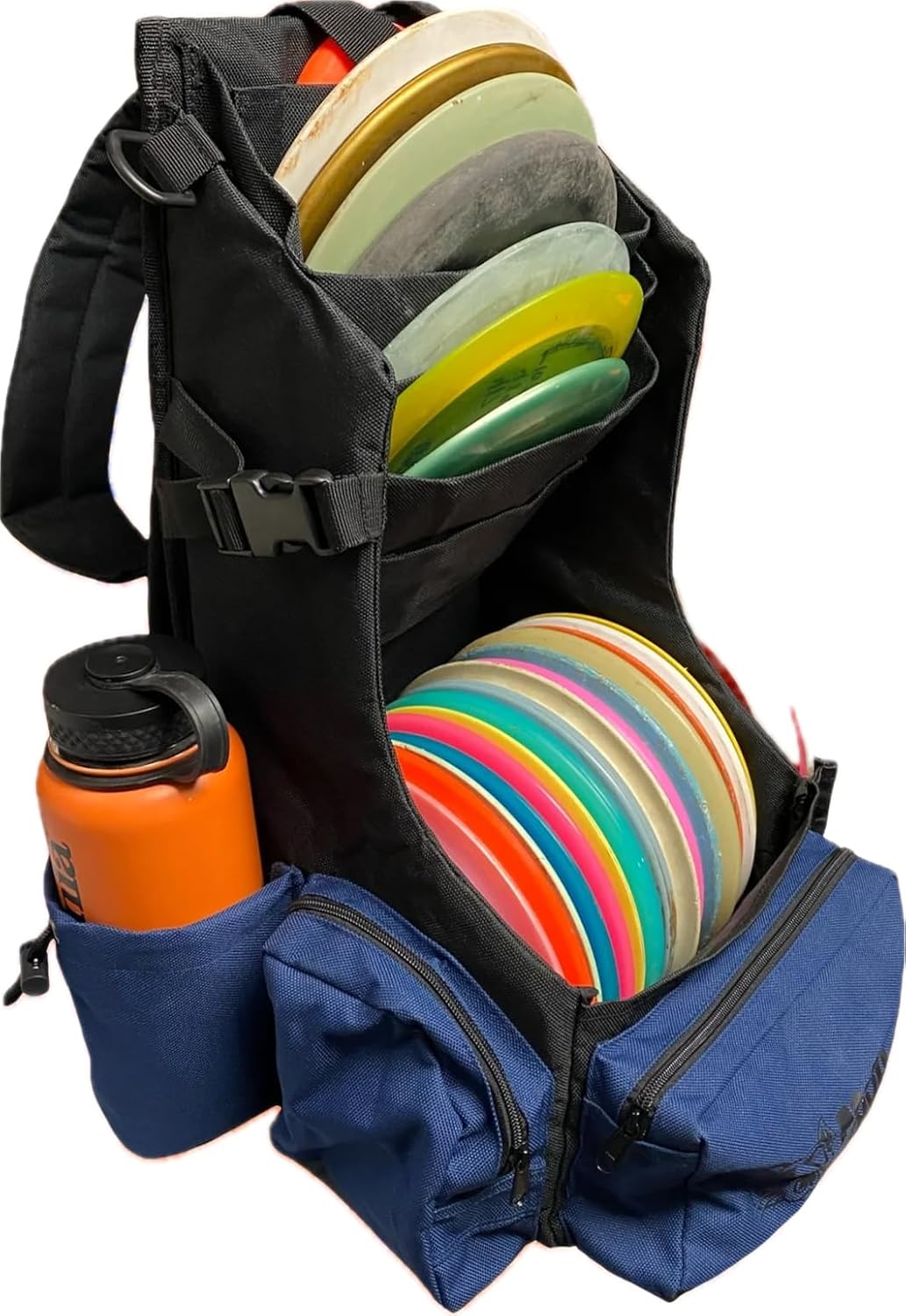 FOSSA SKINNY PRO Disc Golf Bag, 20 x 14 x 12 inches, 1000D PVC Coated Nylon, Multiple Pockets, Includes Rainfly, Holds 25+ Discs (Navy)