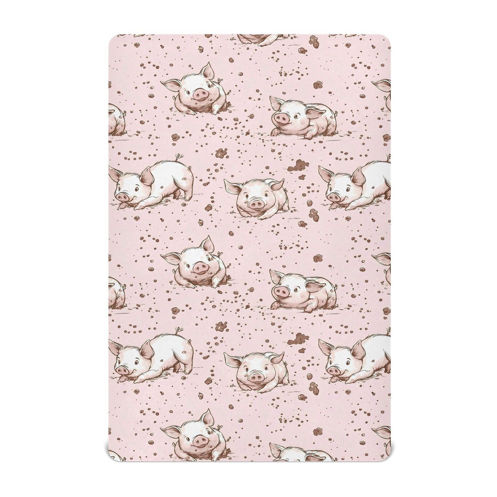 Cartoon Pigs Roll in Mud Crib Sheets for Boys Girls,Neutral Fitted Crib Sheets for Toddler Mattresses,Baby Nursery Sheet for Cribs,Soft and Breathable 39 * 27 * 5In