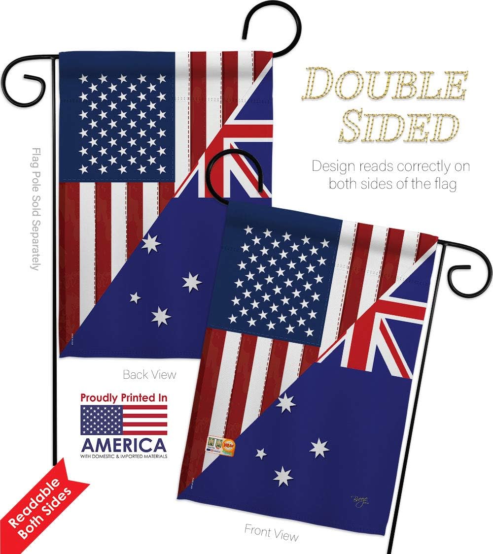 US Australia Friendship Garden Flag Set Wood Dowel Regional USA American Alliance World Country Particular Area Small Decorative Gift Yard House Banner Double-Sided Made In 13 X 18.5