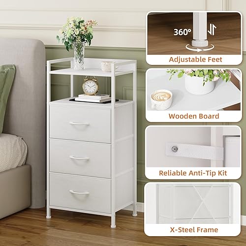 Miniatura 6 de Somdot - Mesita de noche con 3 cajones, cómoda con contenedores de tela para dormitorio, pasillo, entrada, mueble de mesa de noche, marco de acero