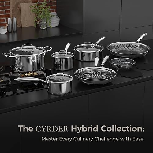 Miniatura 7 de Juego de ollas y sartenes antiadherentes, 14 piezas híbridas hexagonales de acero inoxidable con sartenes, sartén, cacerolas y olla de caldo,