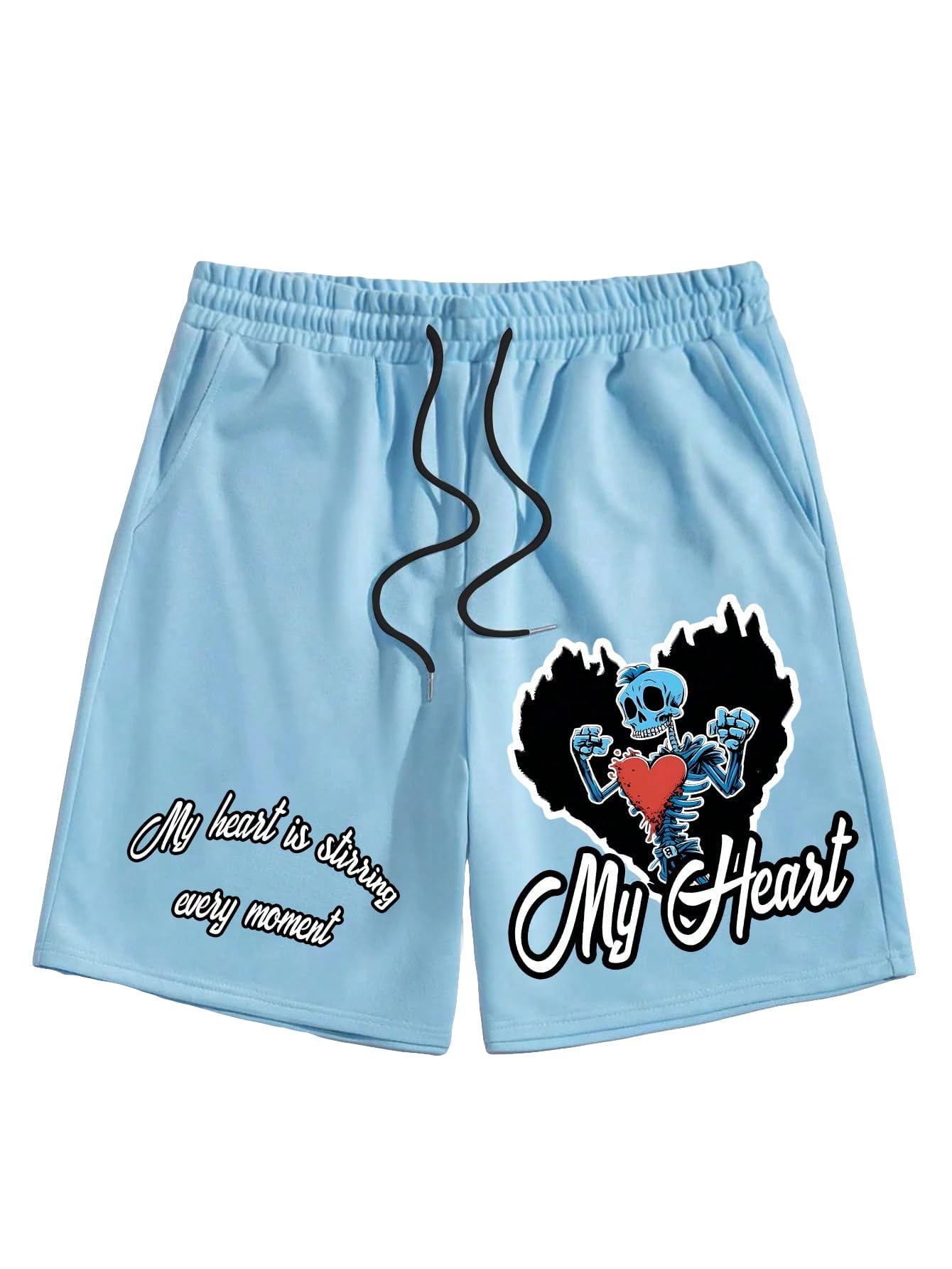 GORGLITTER Men's Cool Graphic Print Drawstring Elastic Waist Track Shorts with Pockets Graphic Blue X-Large