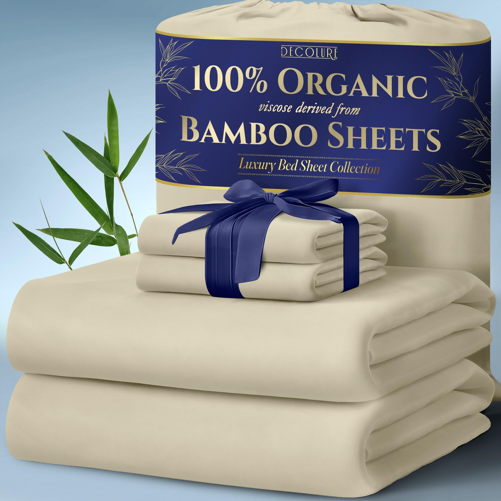 DECOLURE 100% Organic Viscose Derived from Bamboo Sheets King Size 4pcs - Ultra Soft & Luxuriously Cooling