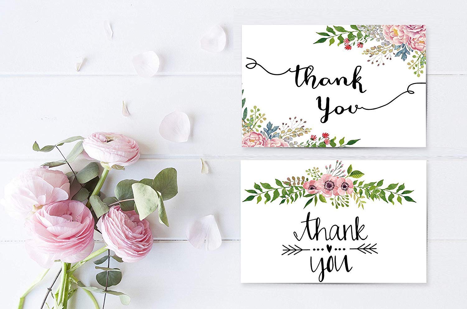 Tarjetas De Agradecimiento Con Diseño Floral - 48 Tarjetas En Blanco Y Sobres, Notas Para Baby Shower, Boda, Thank You