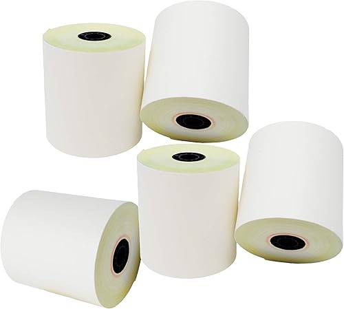 (5 rollos) de 3 pulgadas x 90 pies, color blancocanario, 2 capas, autocopiativo, para impresora de cocina, caja registradora, rollos de recibos para