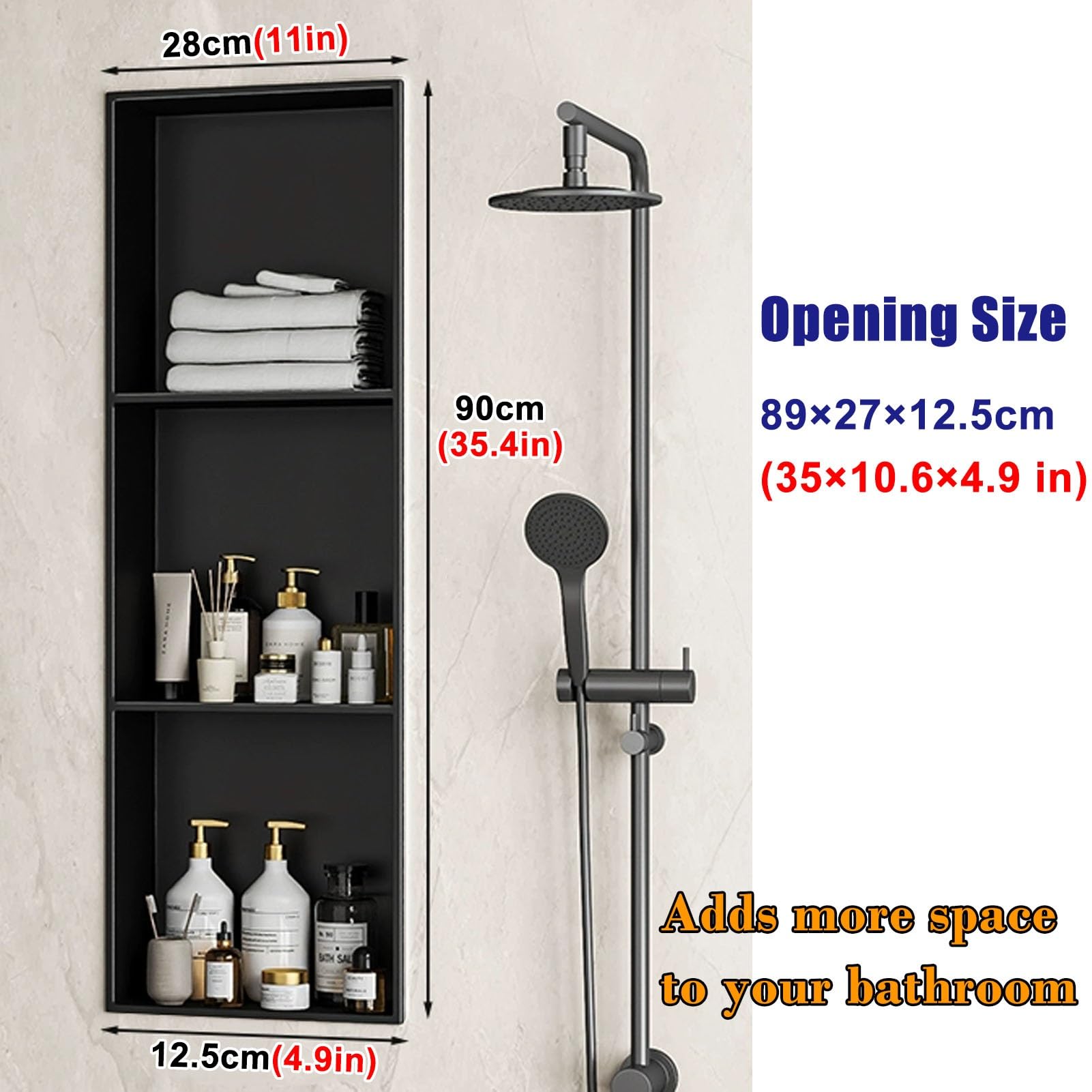 Hornacina Ducha Nicho de Pared Empotrado para Botiquín de Sala de Estar, Nicho de Baño Soldado(3-Tiers)