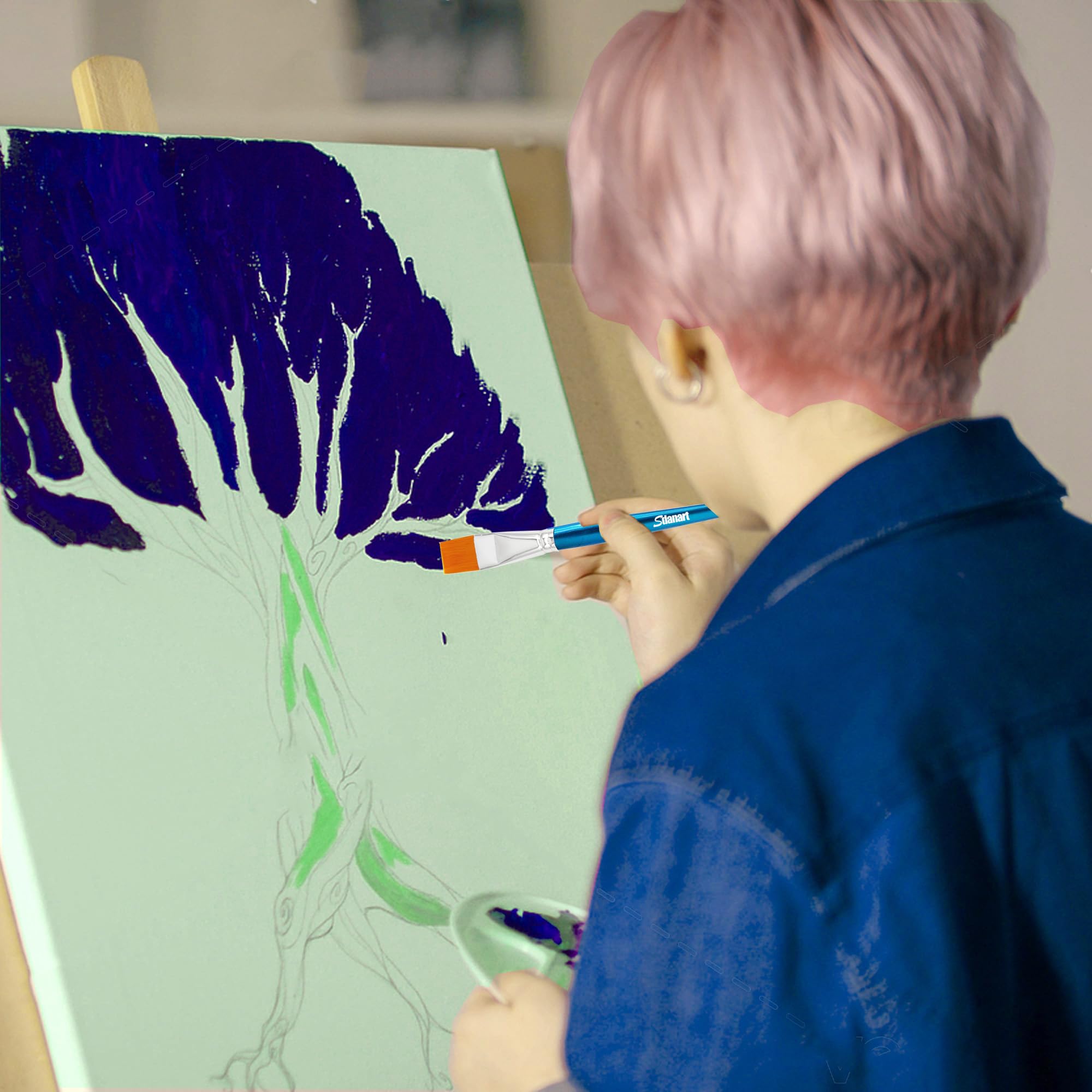Sdanart Pinceles planos de 1 pulgada para pintura acrílica, 3 pinceles grandes de pintura acrílica a granel, pinceles de pintura de tela, pinceles de manualidades, pinceles de artistas para acuarela,