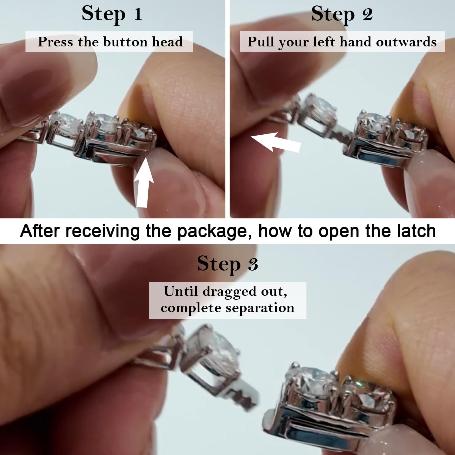 Women's Moissanite Tennis Bracelet, 18K White Gold Plated over Sterling Silver, 2/3/4/5mm D Color VVS1 Moissanites, Double Safety Clasp, Hypoallergenic (3mm, 6.5 Inches)