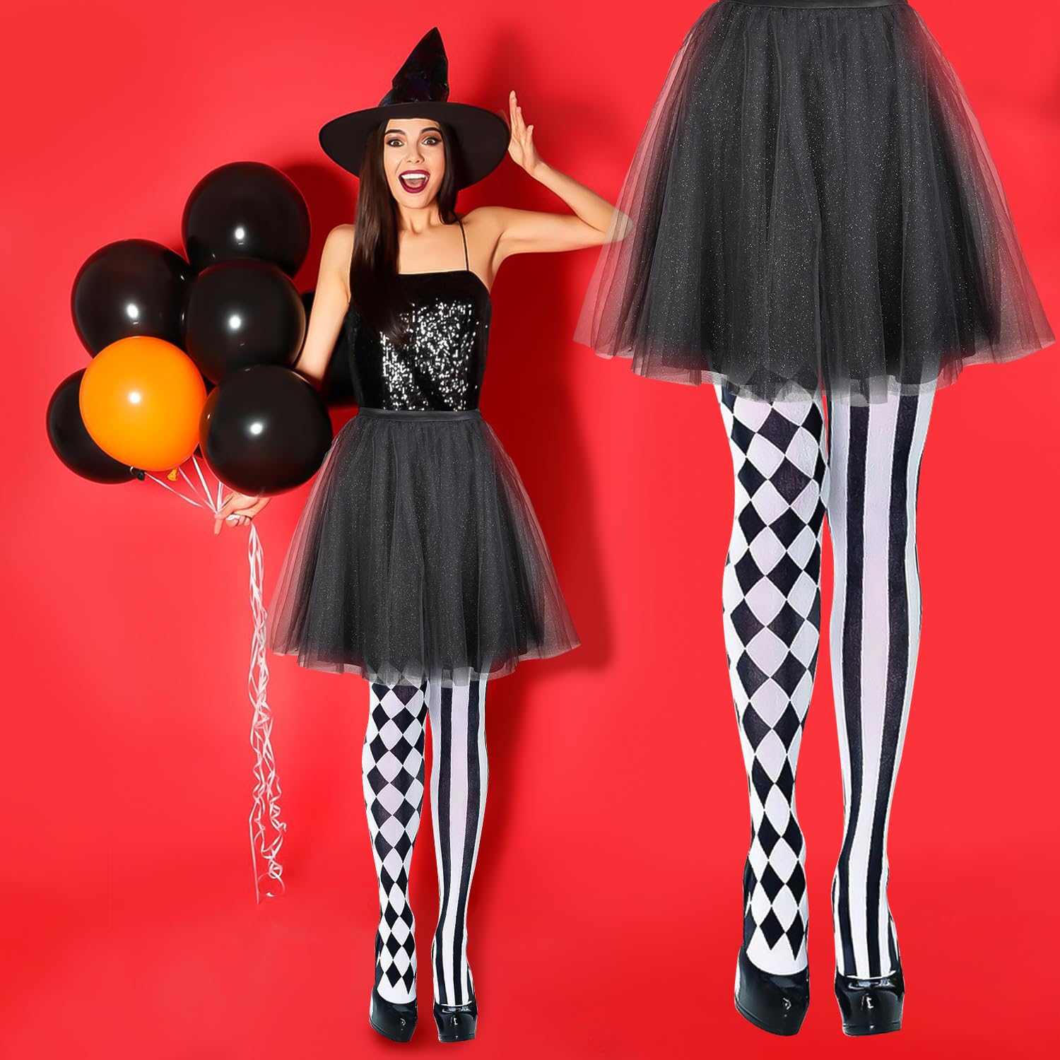XNFUOE Ladies Harlequin Tights Clown Tights Circus Pantyhose Over Knee Long Boot Stocking for Halloween Fancy Dress Costume - Image 2