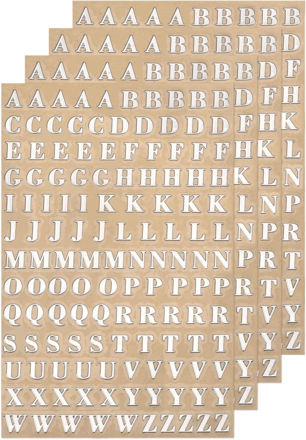 MECCANIXITY 4 Sheets Letter Resin Stickers 3D Small A to Z Silver Mini Alphabet Sticker Metallic Glitter Alloy Uppercase for Resin Nail Scrapbooking 4.5mm