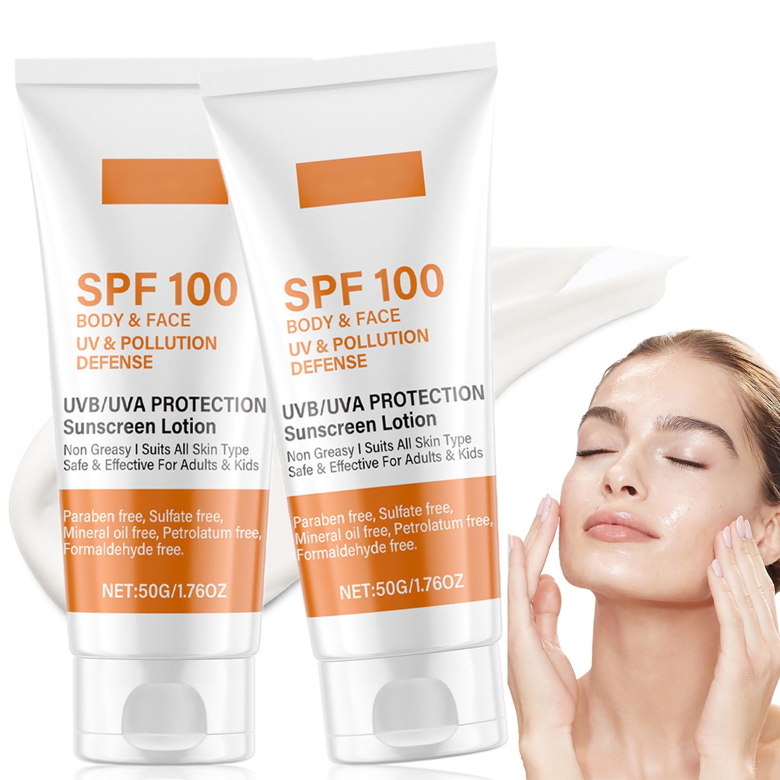 2Pcs Sunscreen SPF 100, Ultra Light UV Protetion Face Sunscreen, Factor 100 Sun Cream for Face & Body