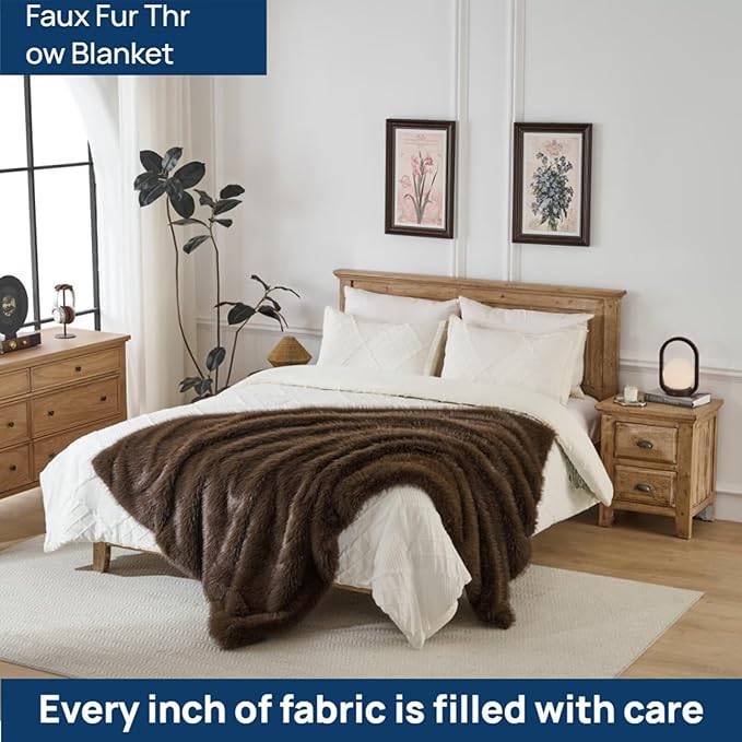 Animebody Luxury Fluffy Faux Fur Throw Blanket,Thick Fluffy Fuzzy Cozy Blanket,Plush Blankets for Couch, Sofa, Chair, Bed-Brown,50x60.