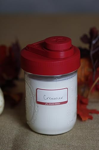 Miniatura 4 de Brewing America Tarro de crema con tapa de vertido y 1 pinta (16 onzas) Azure Mason frasco, tapa roja de boca ancha para leche, azúcar y crema, 1
