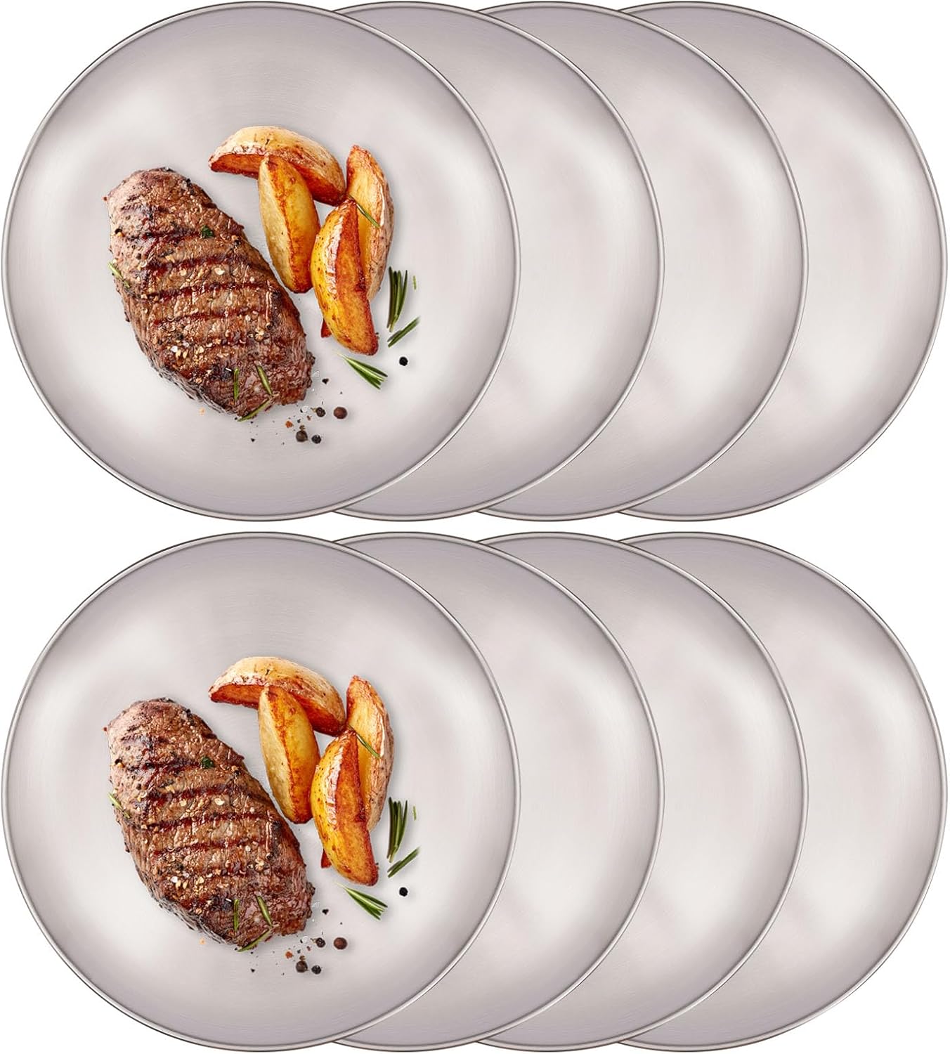 8-Pack 12-Inch Round Pizza Pans, Stainless Steel Flat Oven Baking Trays, Nesting Food Plates, Even-Heat Rim, Dishwasher Safe, Kitchen Restaurant Use, Reusable Durable Sheet for Pie, Cookie, Veggie