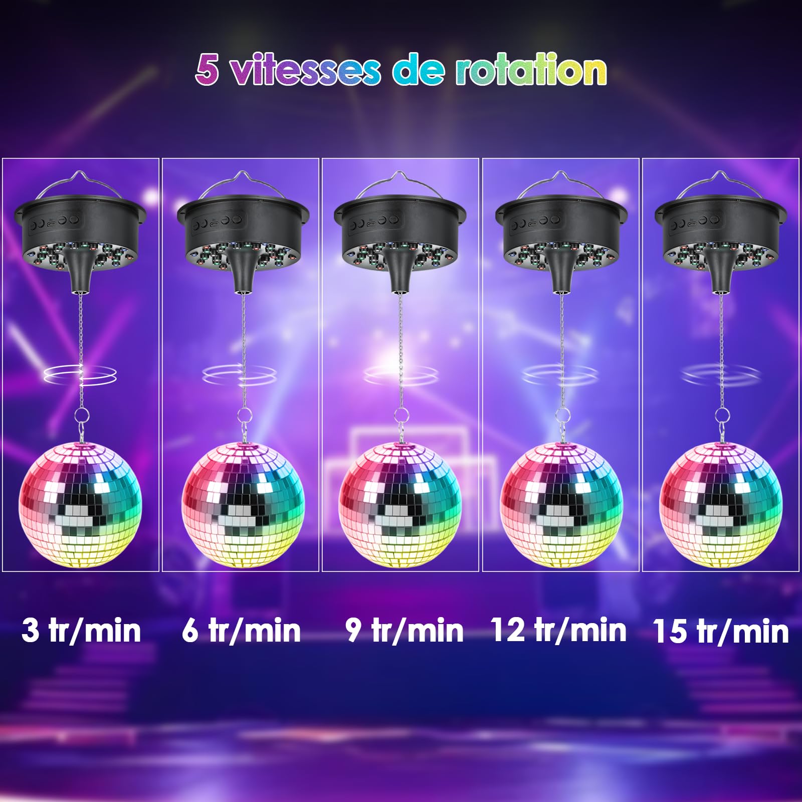 Tomshine Boule à Facettes Disco avec Moteur et Lumière 18cm - Boule Disco Rotative 30 LED RGB, Télécommande & Commande Musicale, Lampe Disco à Piles/USB pour Soirée Anniversaire Enfant Bar