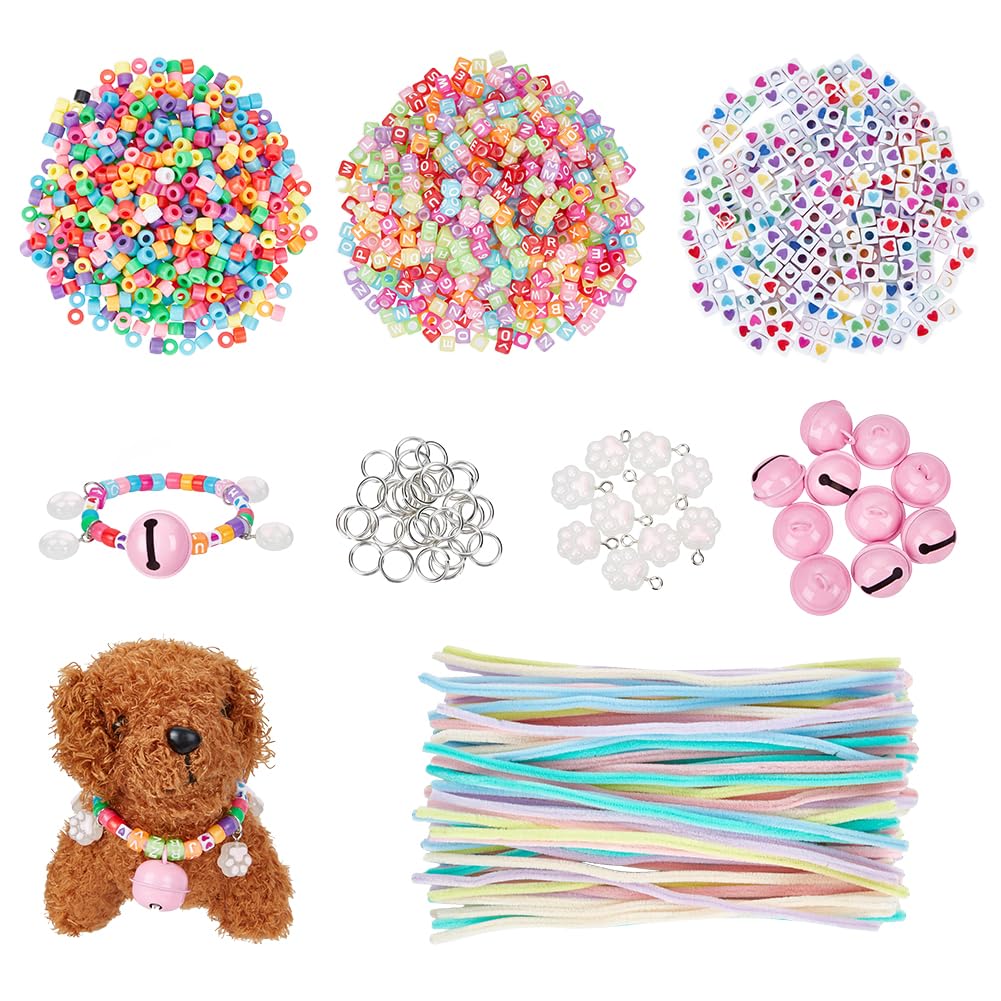 OLYCRAFT 1640-1645pz Kit Collare per Cani Fai Da Te con Lettere Colorate Perline A Forma di Cuore Ciondolo In Resina A Forma di Zampa per Compleanno di Cani e Cuccioli Lavoretto Fai Da Te per Collare