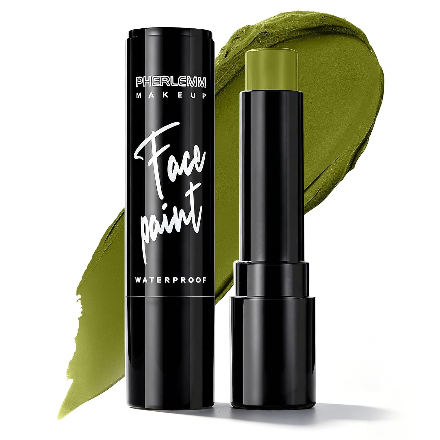 Olive Green Face Paint Stick Waterproof Eye Black Smooth SmudgeProof Body Paint High Pigment for Sports Events Halloween SFX Makeup for Shereck, Camo Hunter Jungle Warrior Wild Creature Looks