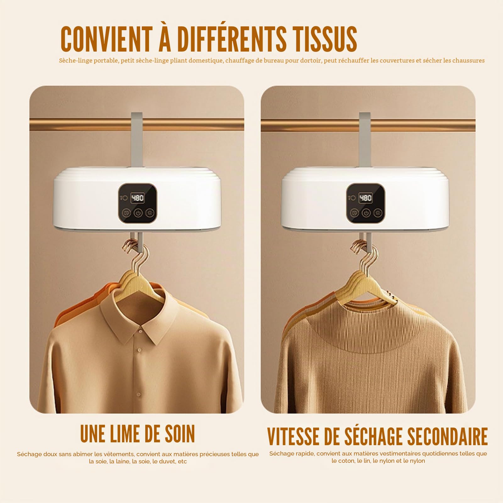 Sèche-linge portable - Petit séchoir à pompe à chaleur électrique avec télécommande - Minuterie de 1 à 8 heures - Arrêt automatique - Sèche-linge pliable - Mini sèche-linge pour appartement, voyage