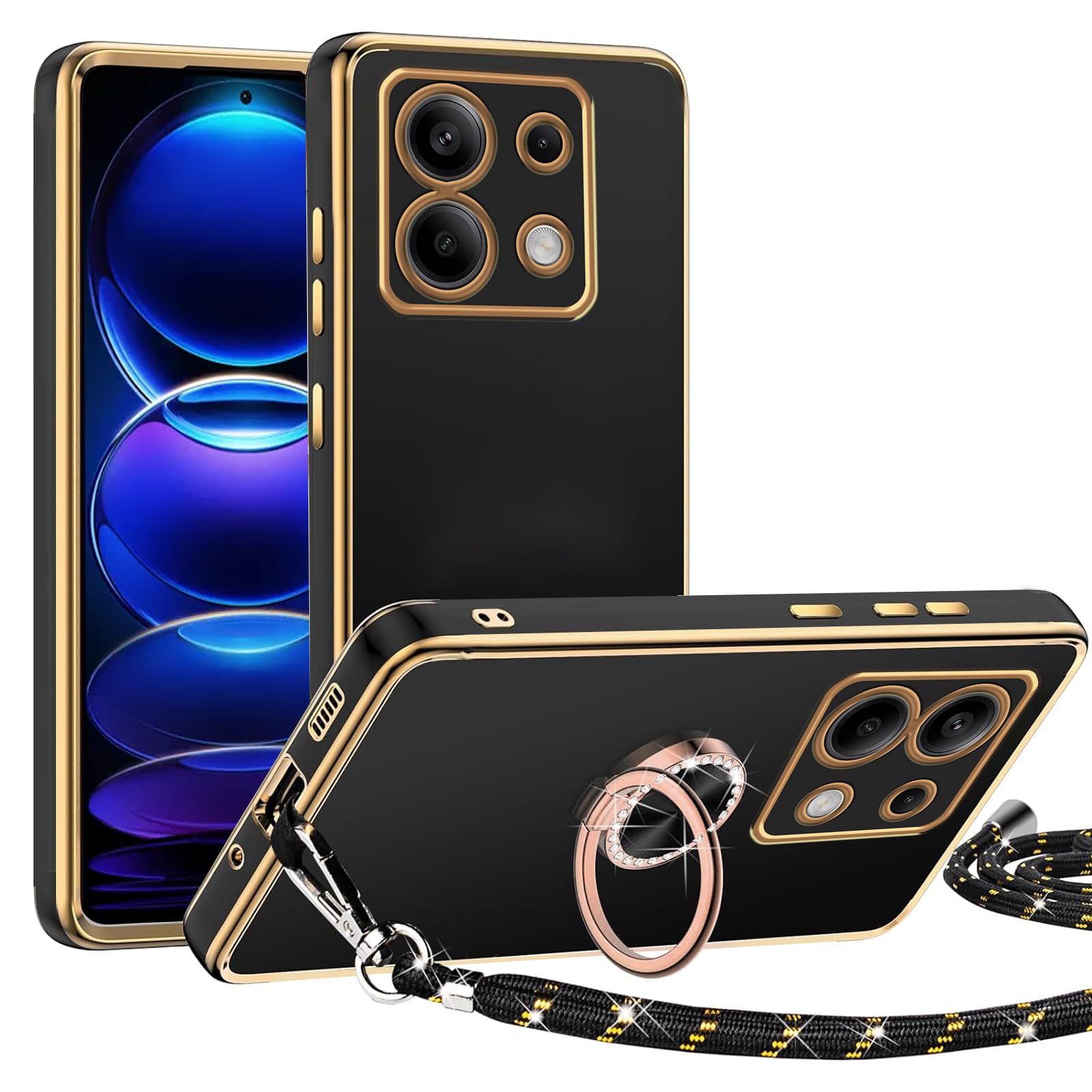 Acquista Custodia lucida in silicone per iPhone 15 con magnete e supporto ad anello a 360 gradi, 5 colori - Grossista
