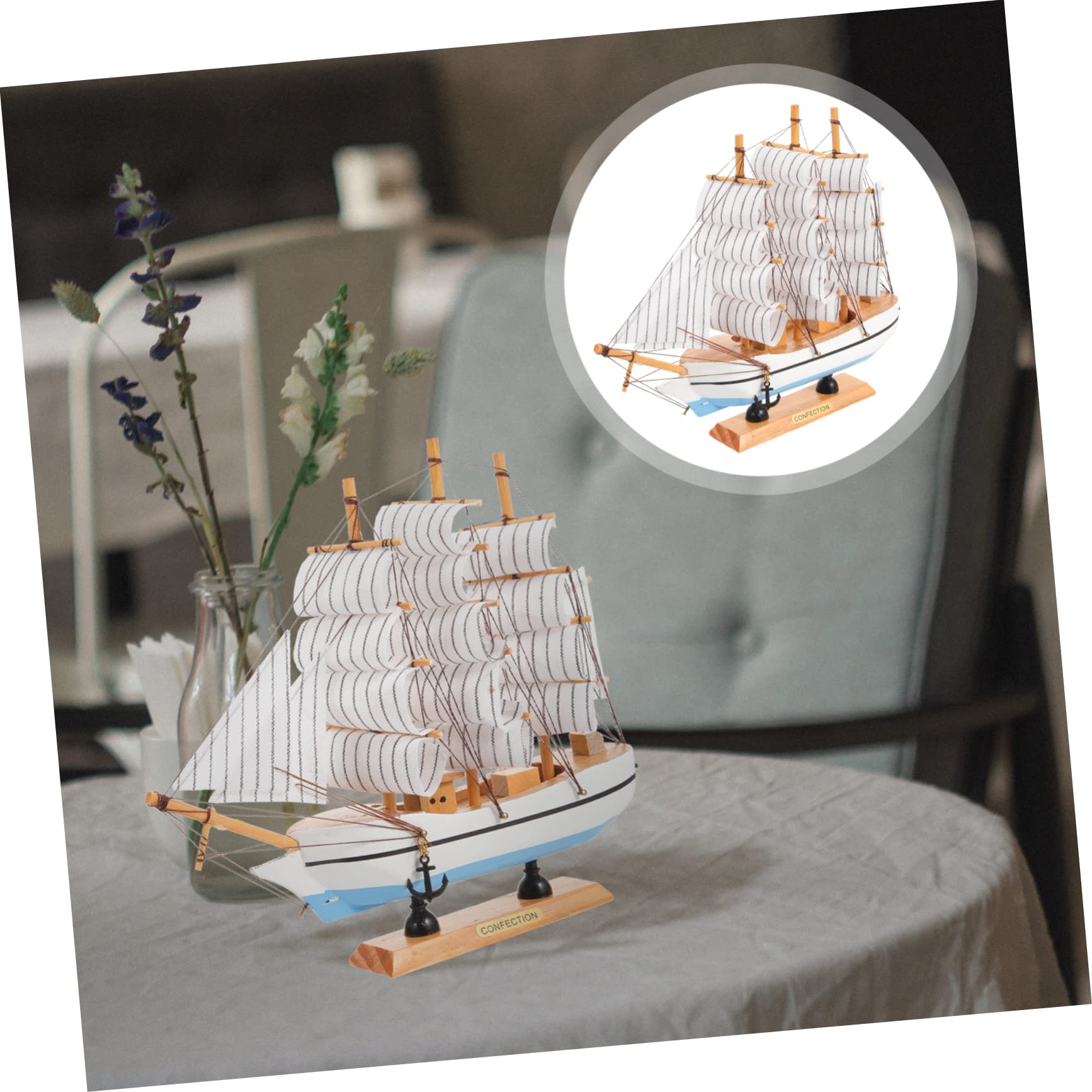 OUNONA Mediterranean Style Wooden Sailboat Model Decor Nautical Tabletop Decoration for Home Office Unique Present for Sailing Enthusiasts Lightweight Design Random Color