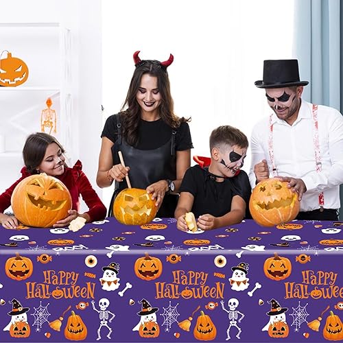 Miniatura 4 de Mantel desechable para fiesta de Halloween, 3 piezas, para decoración de fiesta de Halloween, 54 x 108 pulgadas