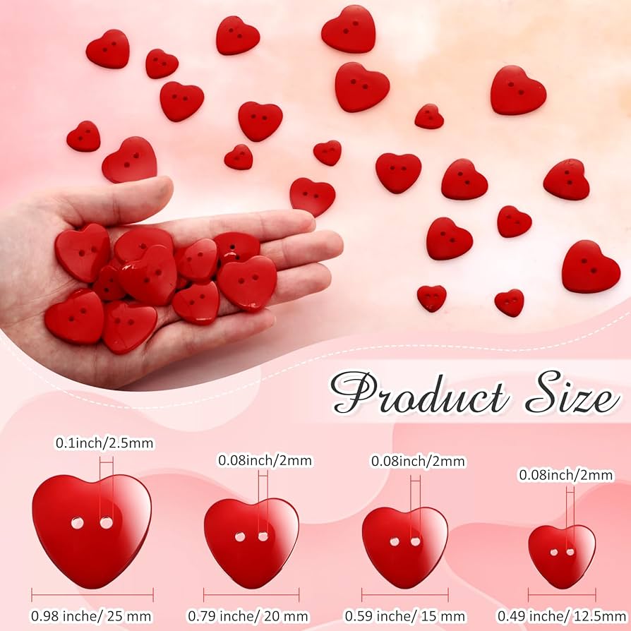 Amazon.com: Zeyune 240 Pcs Heart Buttons Assorted Two Holes