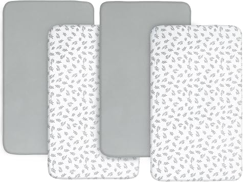 Baby Bassinet Sheets 4 Pack Fit for Baby Delight, Semphis, Kiniew, Jimglo, Cowiewie, JevrJeur, Newton Baby, AirClub, Mika Micky, Ezebaby and Besrey Bassinet, Grey