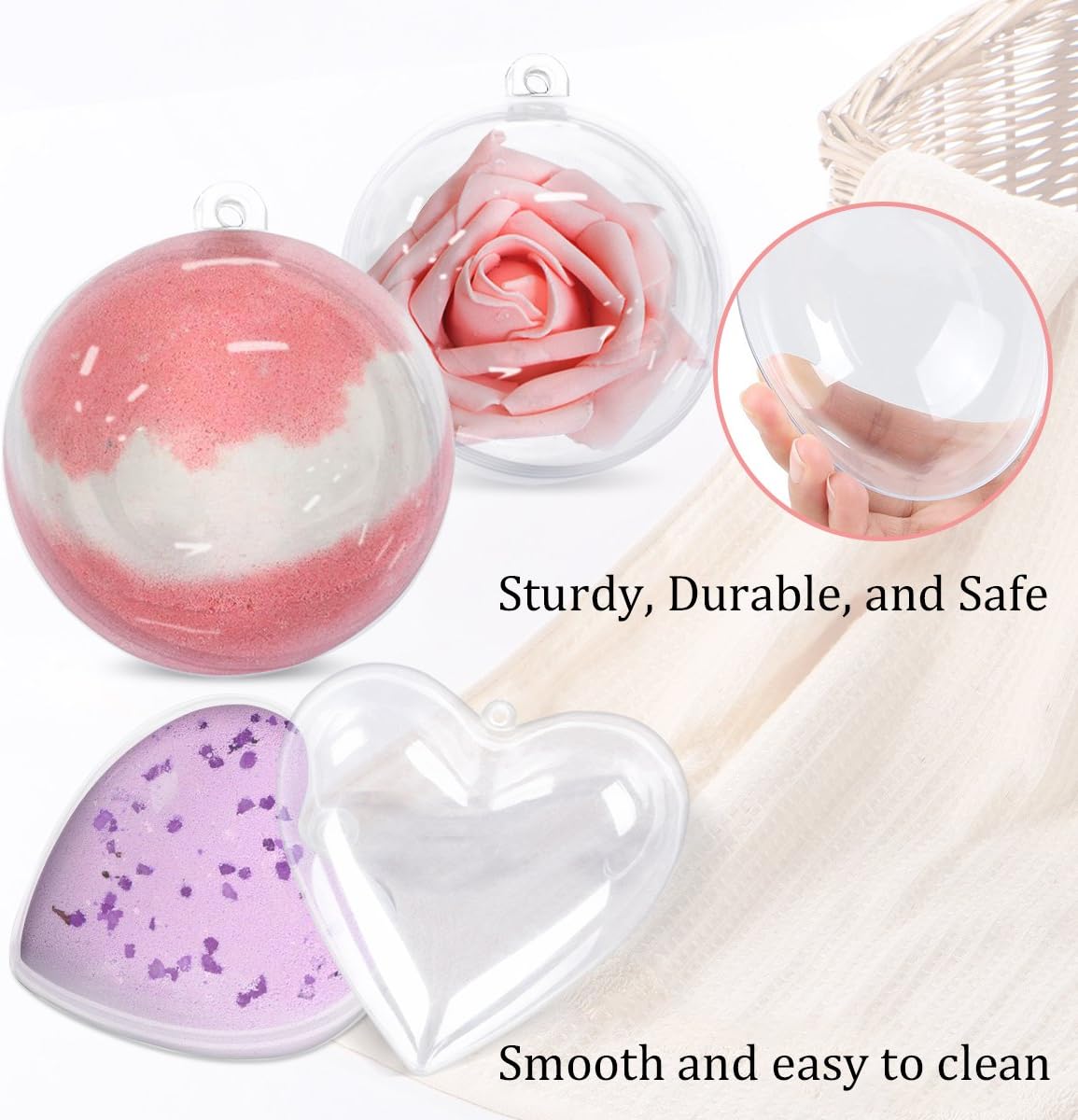 GameXcel 25 PCS Clear Plastic Ornaments for Crafts - DIY Plastic Fillable Christmas Tree Hanging Ball - Bath Bombs Making Molds - Christmas New Year Wedding Decorations