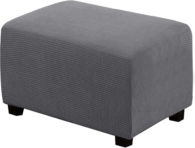 H.VERSAILTEX Ottoman Cover Slipcover Rectangle Fit Length 29"-34" Footrest Sofa Slipcovers Stool Cover Footstool Protector Covers Feature Stretch Thick Soft Jacquard Fabric Removable Washable - Grey