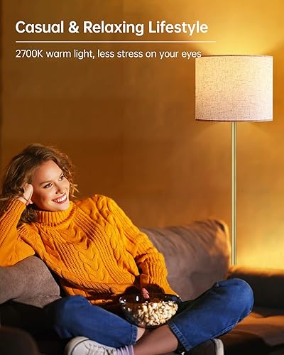 Miniatura 3 de Lámpara de pie dorada, lámpara de pie pequeña, lámparas de 58 pulgadas de alto con pantalla beige, lámpara de poste simple para dormitorio,